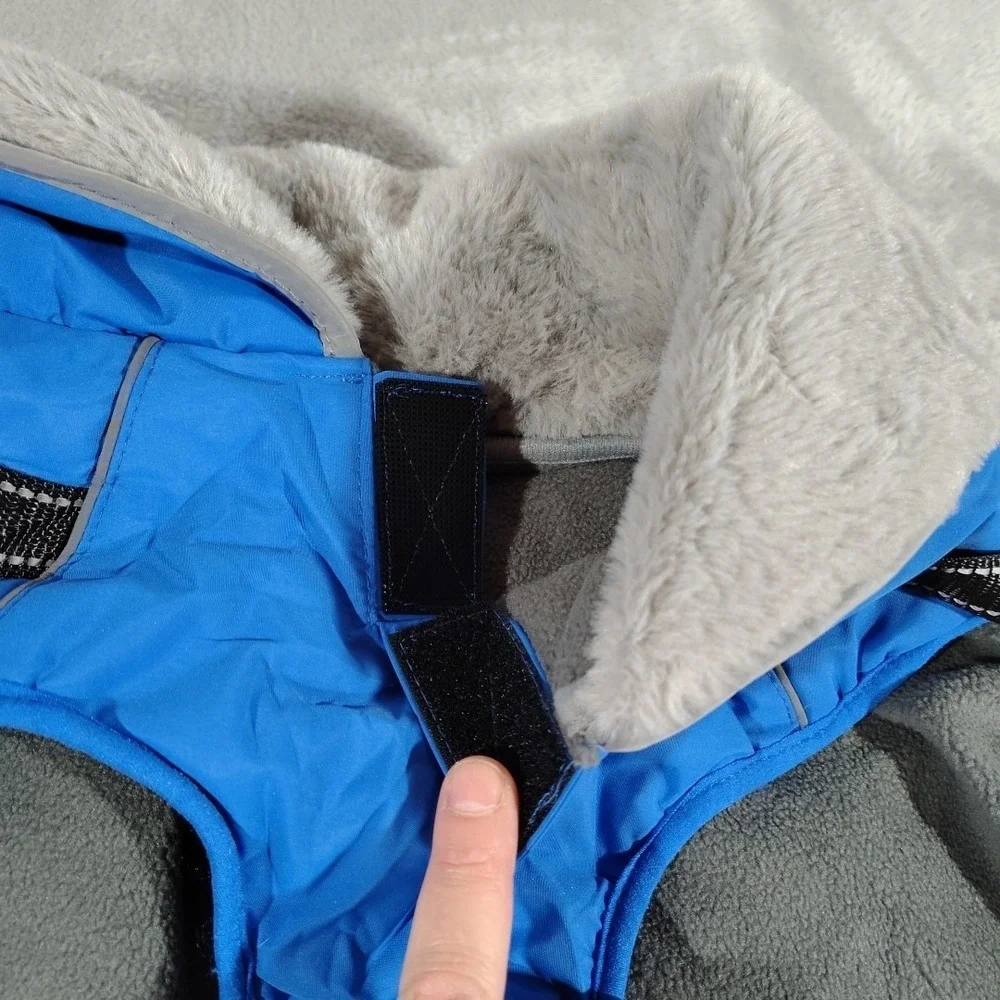 Dog Jacket Large 3XL Blue Hiking Outdoor Winter Adjustable Warm Walks Collared